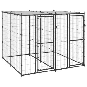 Outdoor Dog Kennel Steel with Roof 52.1 ft²