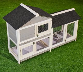 Chicken House; 58" Waterproof Wooden Animal Hutch; Indoor Outdoor Chicken Coop Rabbit Hutch Kit w/Roof; Garden Backyard Rabbit Cage/Guinea Pig House/H