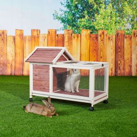 Wooden Rabbit Hutch 40.7" L x 23.4" W x 30" H; Bunny Cage with 4 Wheels; Auburn