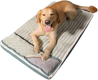 Warm Dog bed Sleeping Pad Cat bed Kennel with Pillow Anti-Tear Bite Mattress Pet Floor Mat pet bed (colour: yellow, size: S-45 * 35 * 4.5cm (within 3kg))