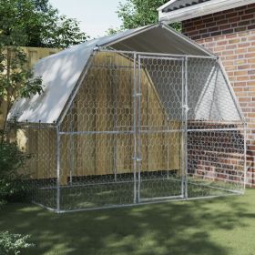 Dog Cages 2 pcs with Roof and Door Silver Galvanized Steel (Color: silver)