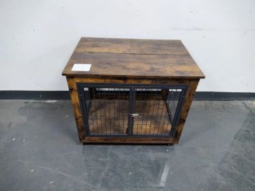 Furniture Style Dog Crate Side Table on Wheels with Double Doors and Lift Top. Rustic Brown, 31.50'' W x 22.05'' D x 25'' H. (Color: As pic)