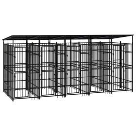 Outdoor Dog Kennel with Roof Steel 99.2 ft² (Color: Black)