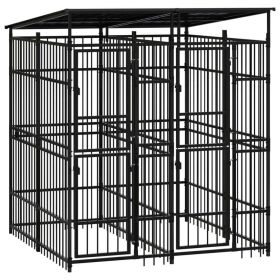 Outdoor Dog Kennel with Roof Steel 39.7 ft² (Color: Black)