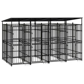 Outdoor Dog Kennel with Roof Steel 79.3 ft² (Color: Black)