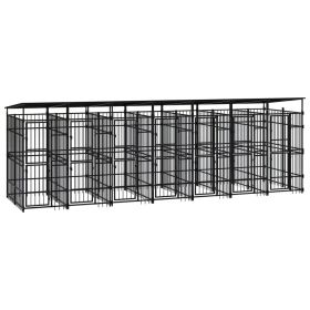 Outdoor Dog Kennel with Roof Steel 138.9 ft² (Color: Black)