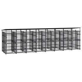 Outdoor Dog Kennel with Roof Steel 158.8 ft² (Color: Black)