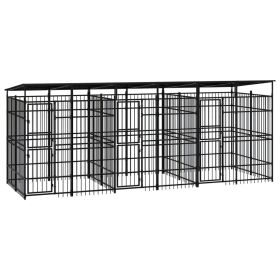 Outdoor Dog Kennel with Roof Steel 119 ft² (Color: Black)