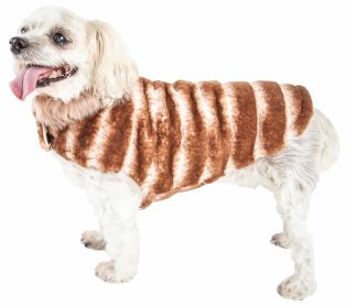 Pet Life Luxe 'Tira-Poochoo' Tiramisu Patterned Mink Dog Coat Jacket (size: small)