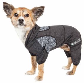 Pet Life Active 'Pawsterity' Heathered Performance 4-Way Stretch Two-Toned Full Bodied Hoodie (Color: Black, size: X-Small)