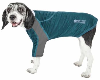 Pet Life Active 'Chewitt Wagassy' 4-Way Stretch Performance Long Sleeve Dog T-Shirt (Color: Teal, size: large)