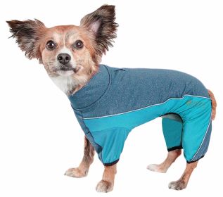 Pet Life Active 'Chase Pacer' Heathered Performance 4-Way Stretch Two-Toned Full Body Warm Up (Color: Blue, size: large)