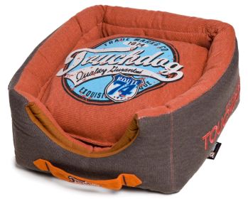 Touchdog Convertible and Reversible Vintage Printed Squared 2-in-1 Collapsible Dog House Bed (SKU: PB31ORLG)