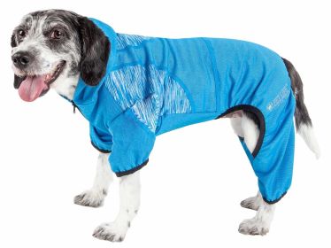 Pet Life Active 'Pawsterity' Heathered Performance 4-Way Stretch Two-Toned Full Bodied Hoodie (Color: Blue, size: small)