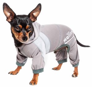 Dog Helios 'Namastail' Lightweight 4-Way Stretch Breathable Full Bodied Performance Yoga Dog Hoodie Tracksuit (Color: Grey, size: large)