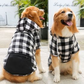 Plaid Dog Hoodie Pet Clothes Sweaters with Hat and Pocket Christmas Classic Plaid Small Medium Dogs Dog Costumes (colour: Zipper pocket coat black and white, size: S (chest circumference 37, back length 25cm))