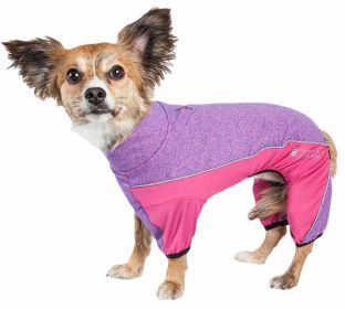 Pet Life Active 'Chase Pacer' Heathered Performance 4-Way Stretch Two-Toned Full Body Warm Up (Color: Purple, size: X-Large)