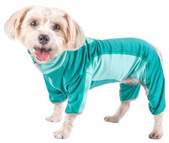 Pet Life Active 'Warm-Pup' Heathered Performance 4-Way Stretch Two-Toned Full Body Warm Up (Color: Green, size: large)